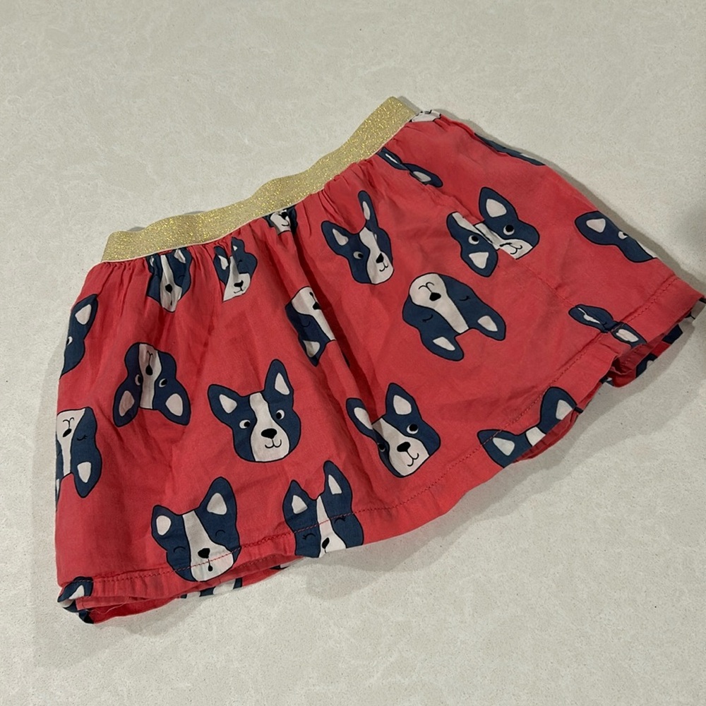Carter's Coral Skirt with Navy & White Puppy Faces and Gold Waistband
